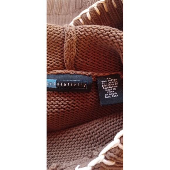 Relativity Brown Knit Snowflake Hoodie Sweater Size XL Nordic Preppy Boho Winter - Picture 5 of 6